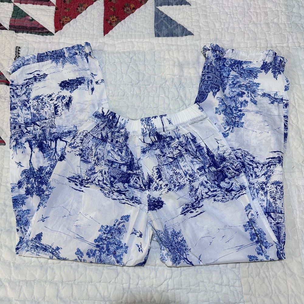 Violet & Brooks Toile Pajama Pants Blue White Wide Leg S/M - Picture 3 of 3